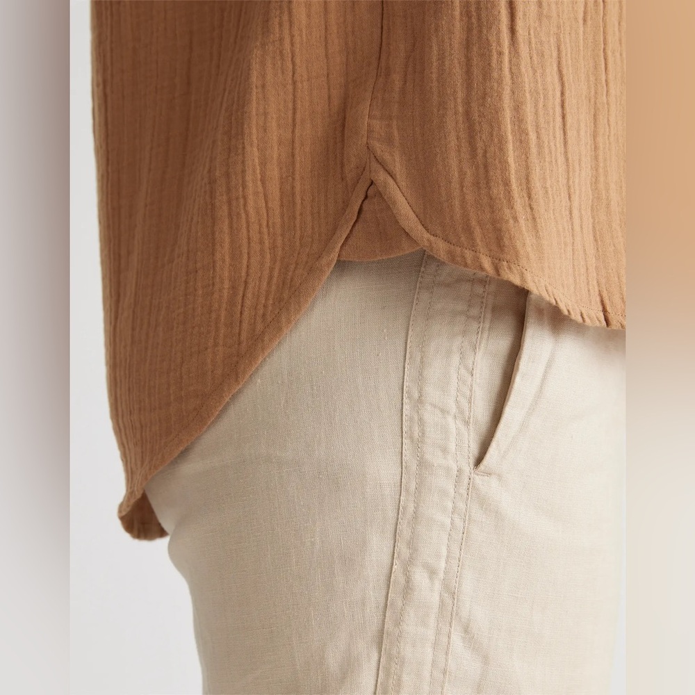Quince 100% Organic Cotton Gauze Roll Sleeve Boho Office Shirt Toasted Coconut S - Picture 7 of 12